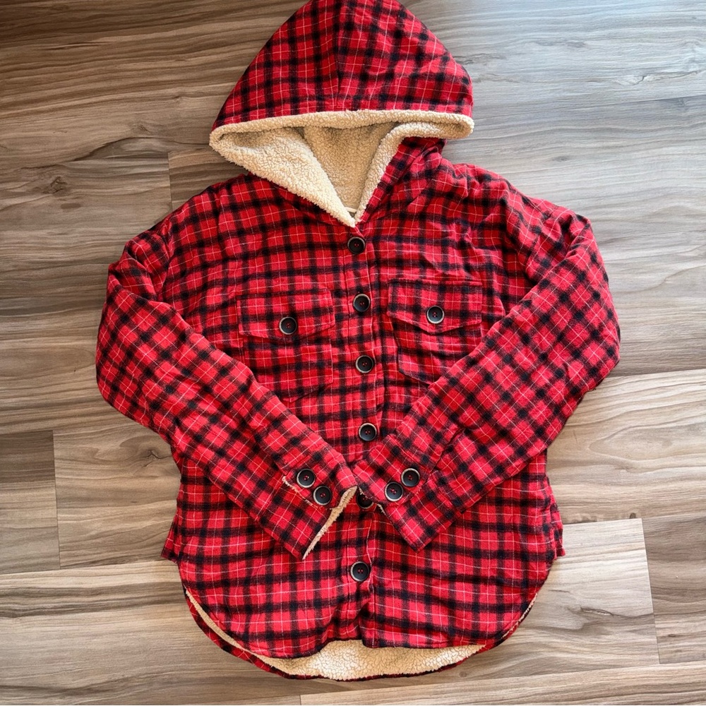 NanaMacs Red Plaid Hooded Jacket